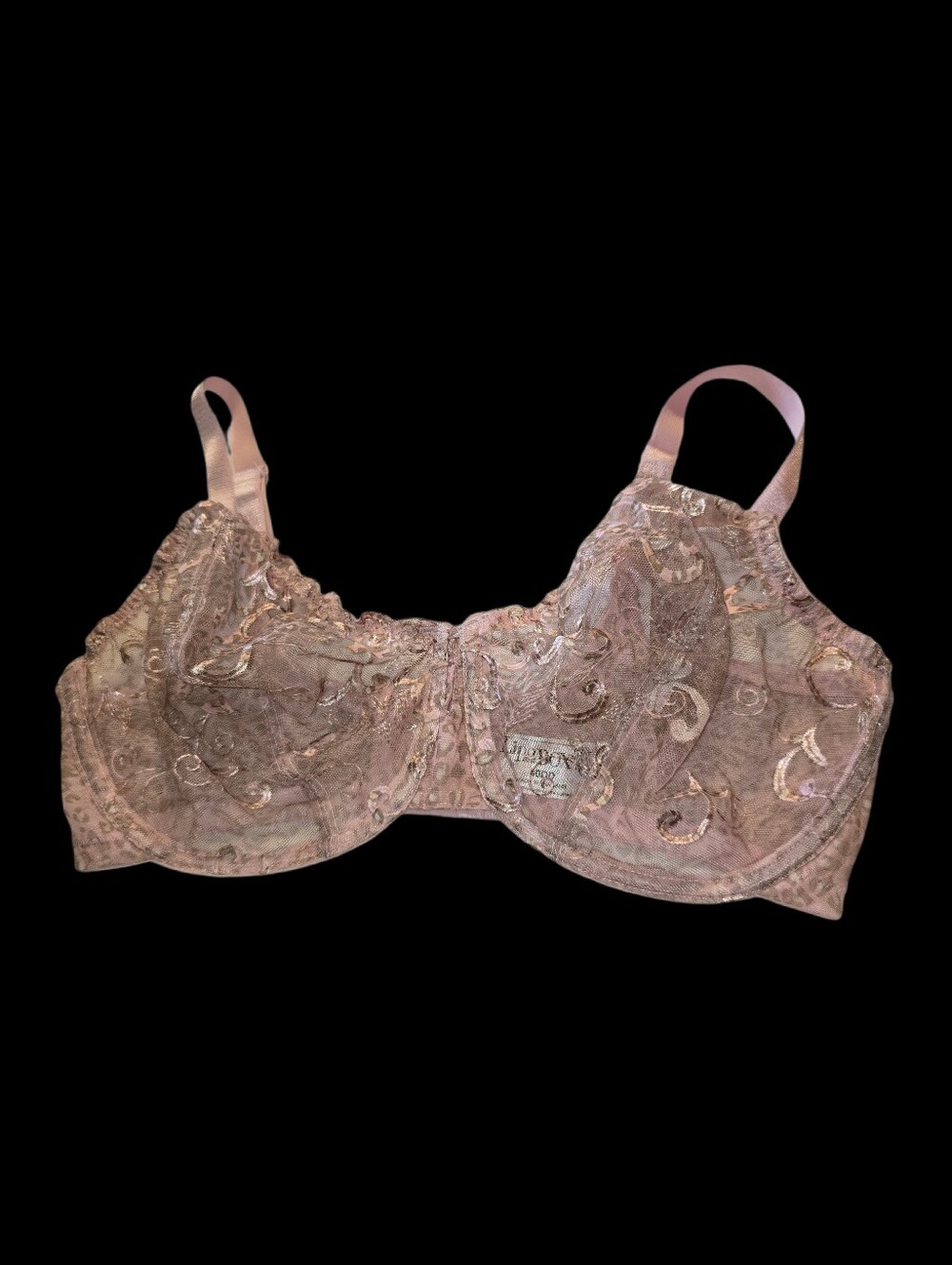 Embroidered Unlined Pink And Beige Leopard Print Sheer Lace Underwire Bra